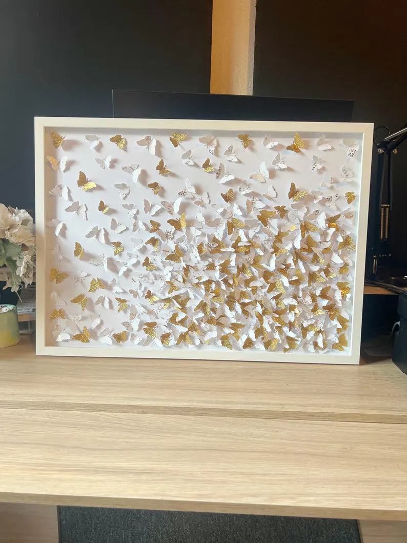 Glitter Gold/White butterflies Wall ART