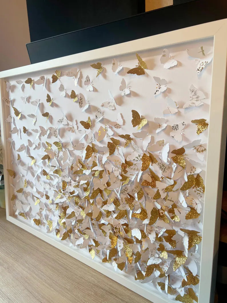Glitter Gold/White butterflies Wall ART