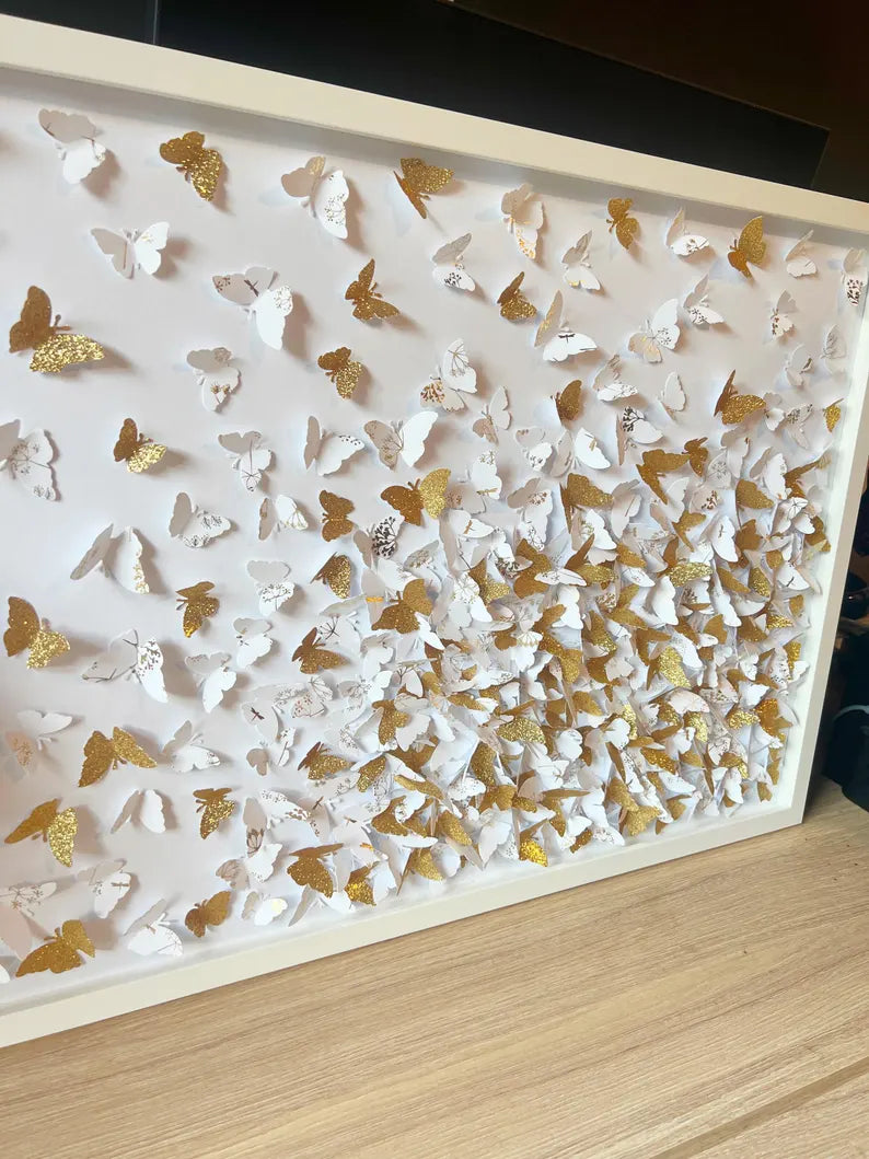 Glitter Gold/White butterflies Wall ART