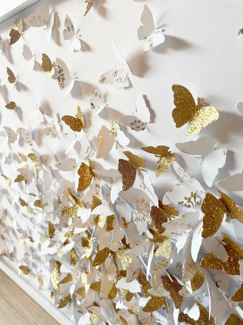Glitter Gold/White butterflies Wall ART