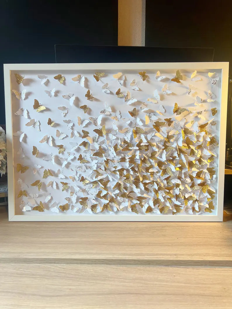 Glitter Gold/White butterflies Wall ART