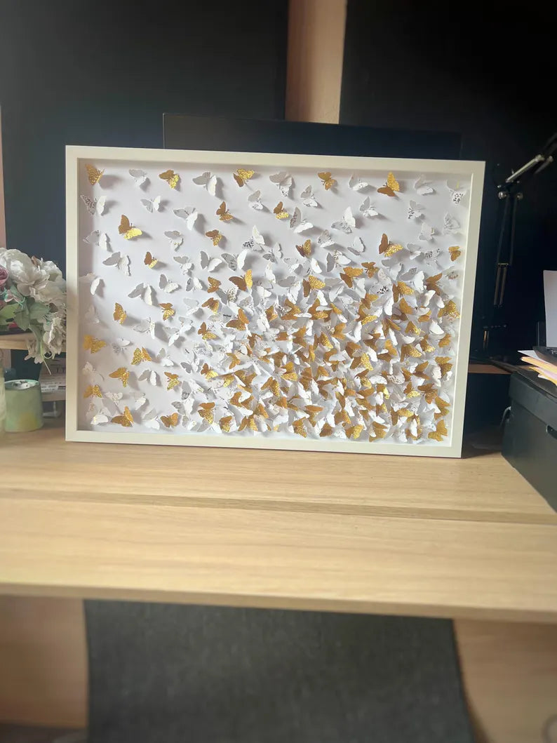 Glitter Gold/White butterflies Wall ART
