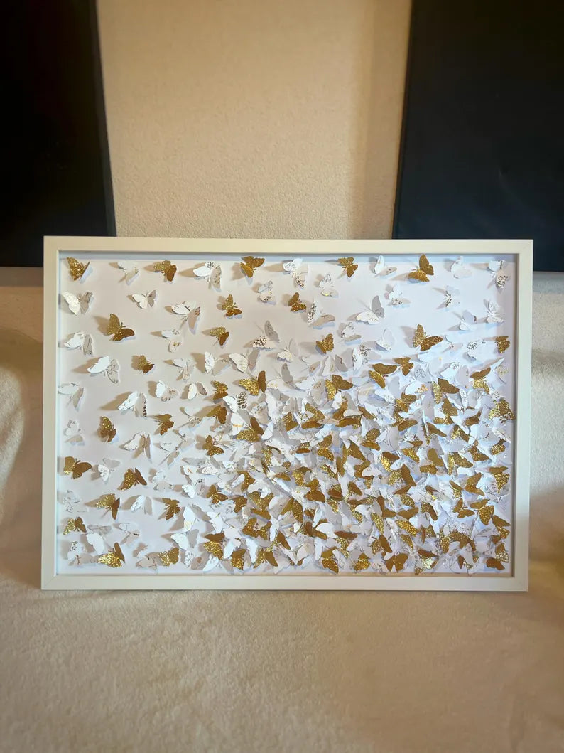 Glitter Gold/White butterflies Wall ART