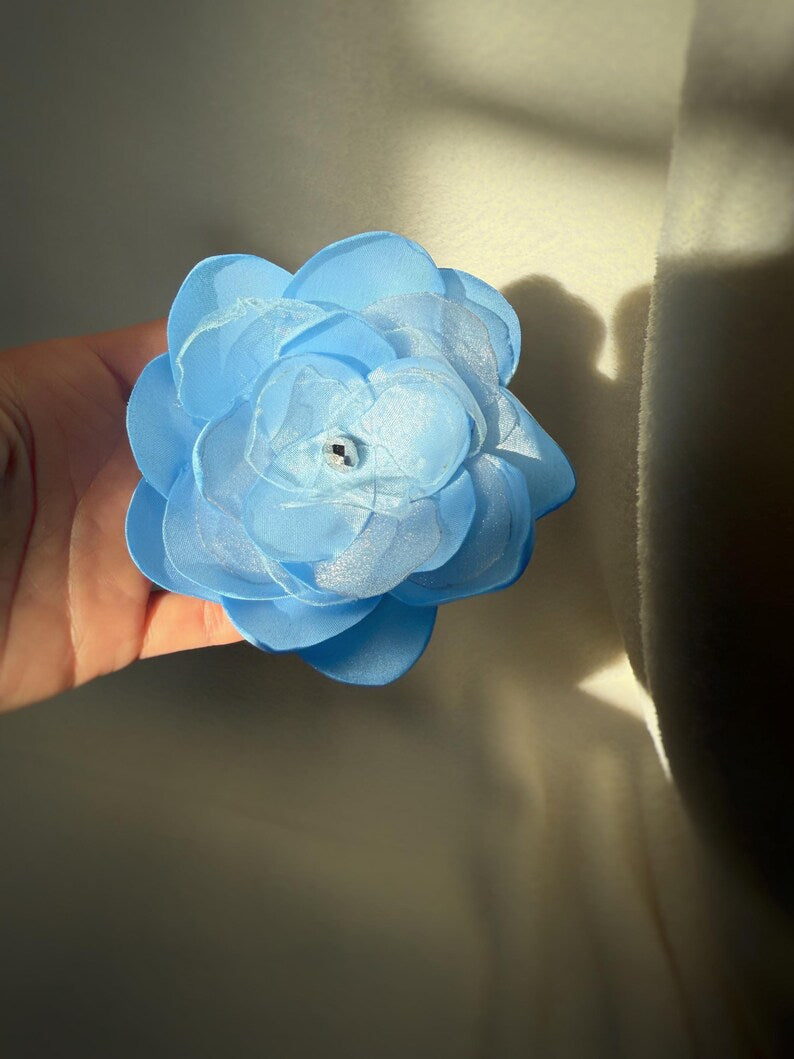 Light Blue FABRIC FLOWER Brooch