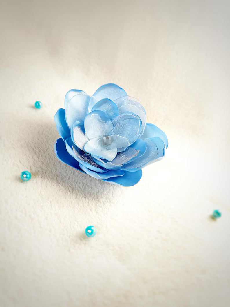 Light Blue FABRIC FLOWER Brooch