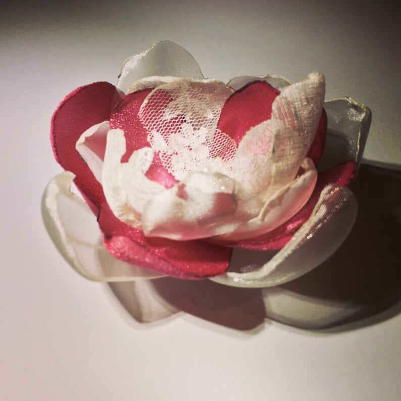 White and Pink FABRIC FLOWER Brooch