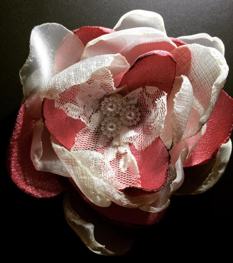 White and Pink FABRIC FLOWER Brooch